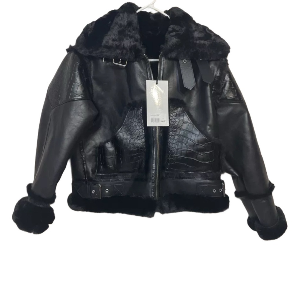 -THE KOOPLES Black Faux Croco Perf Coat Size 1 (US Size 4)